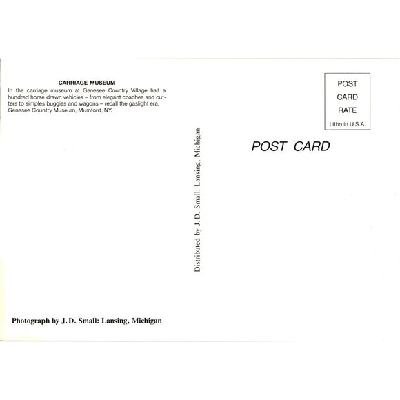 Carriage Museum Genesee Country Village Postcard Horse Drawn Vehicles Gaslight E - Picture 2 of 2